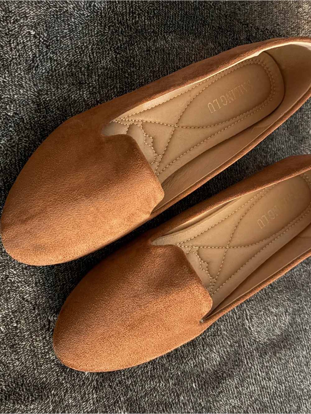 Casual Women's Faux Suede Slip-On Flats in Cognac Brown